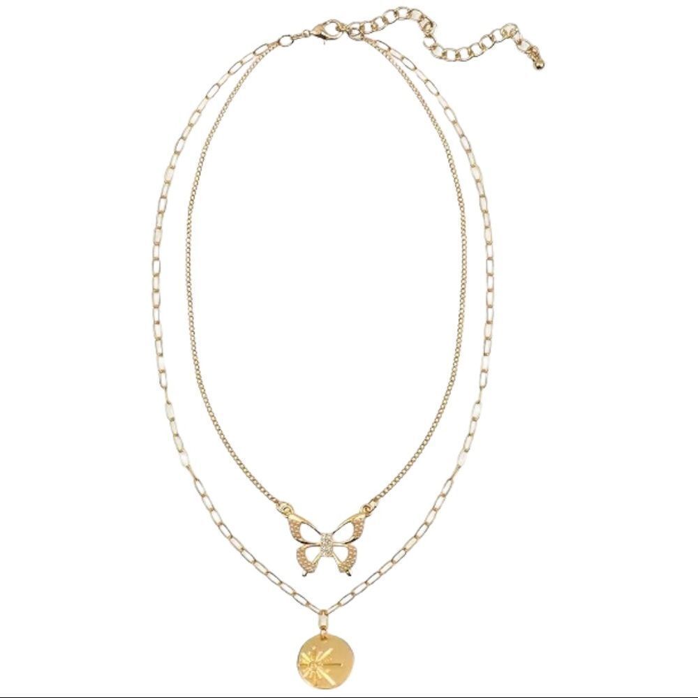 NWT INC INTERNATIONAL CONCEPTS Pavé Imitation Pearl Butterfly Layered Necklace